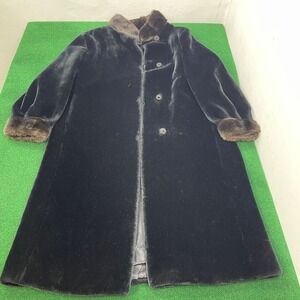 Vintage Borgazia Faux Fur Coat Black Brown Trim Dubrowsky Perlbinder MCM Long